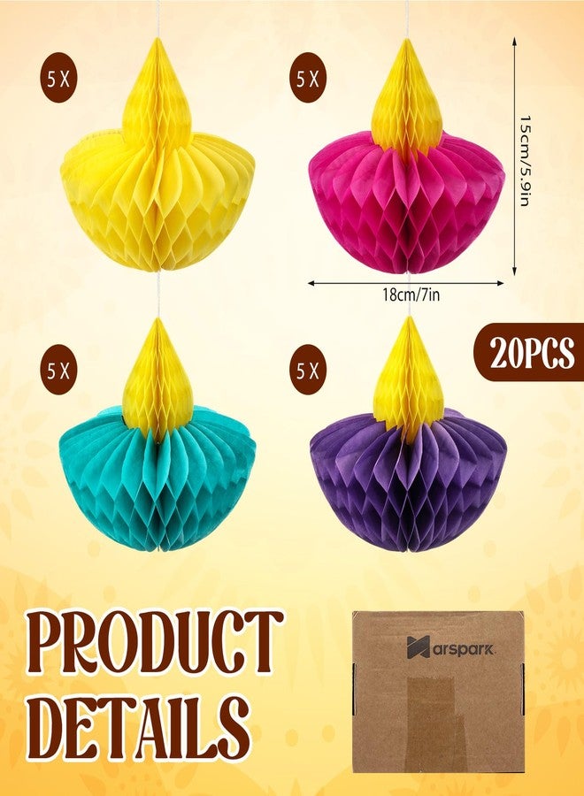 Marspark 20 Pcs Happy Diwali Party Hanging Decoration for Home Diwali Honeycomb Hanging Decorations for Indian Ganesh Diya Deepavali Home Wall Doorway Curtain Decor (Multicolor) - Image 2