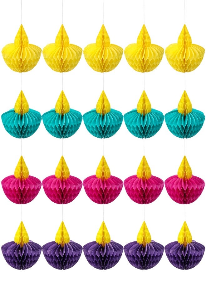 Marspark 20 Pcs Happy Diwali Party Hanging Decoration for Home Diwali Honeycomb Hanging Decorations for Indian Ganesh Diya Deepavali Home Wall Doorway Curtain Decor (Multicolor) - Image 1
