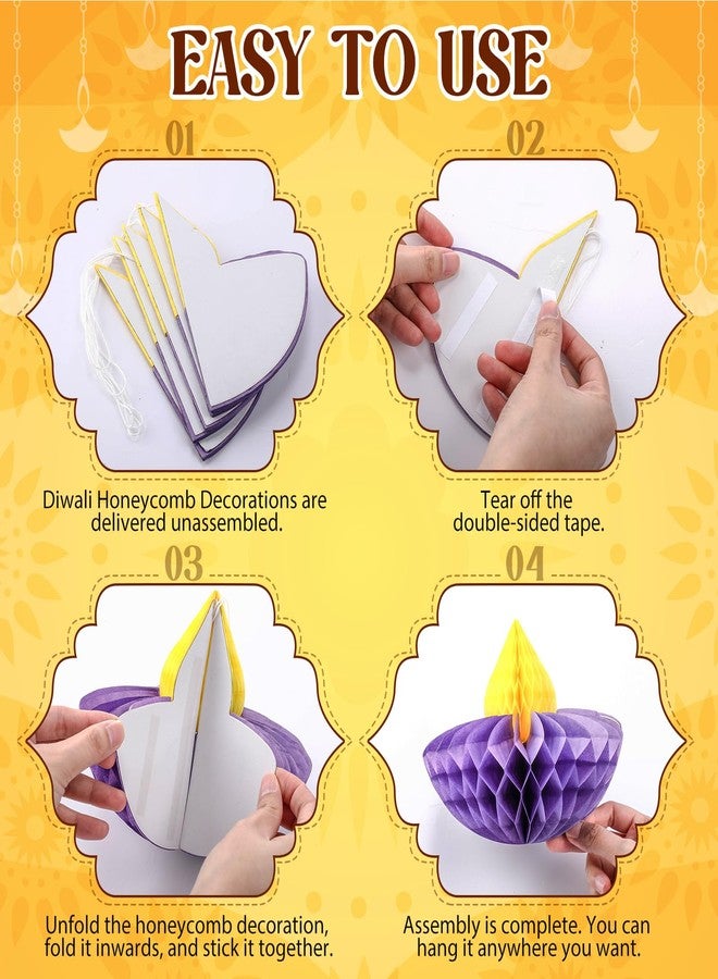 Marspark 20 Pcs Happy Diwali Party Hanging Decoration for Home Diwali Honeycomb Hanging Decorations for Indian Ganesh Diya Deepavali Home Wall Doorway Curtain Decor (Multicolor) - Image 3