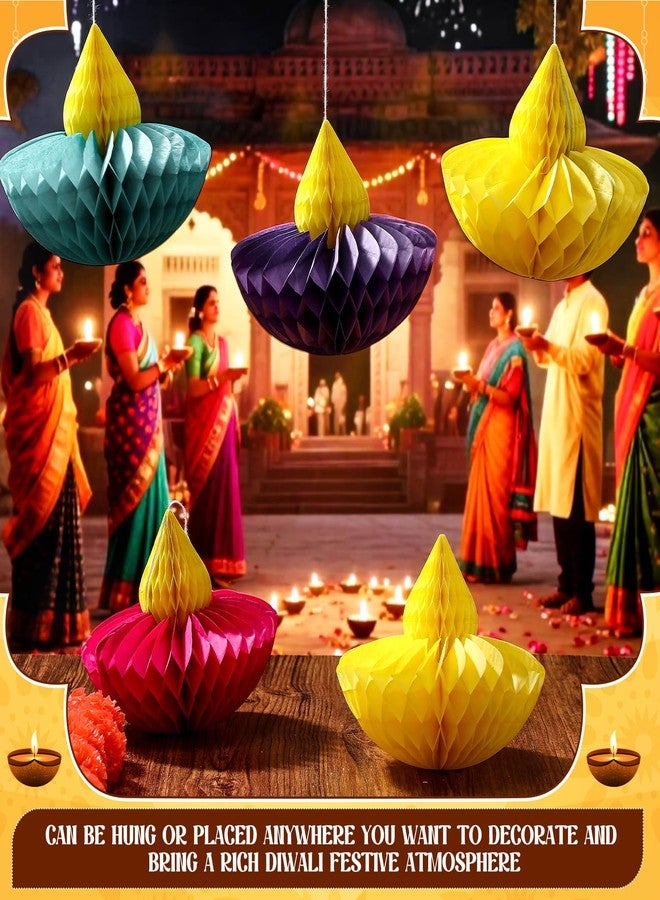 Marspark 20 Pcs Happy Diwali Party Hanging Decoration for Home Diwali Honeycomb Hanging Decorations for Indian Ganesh Diya Deepavali Home Wall Doorway Curtain Decor (Multicolor) - Image 4