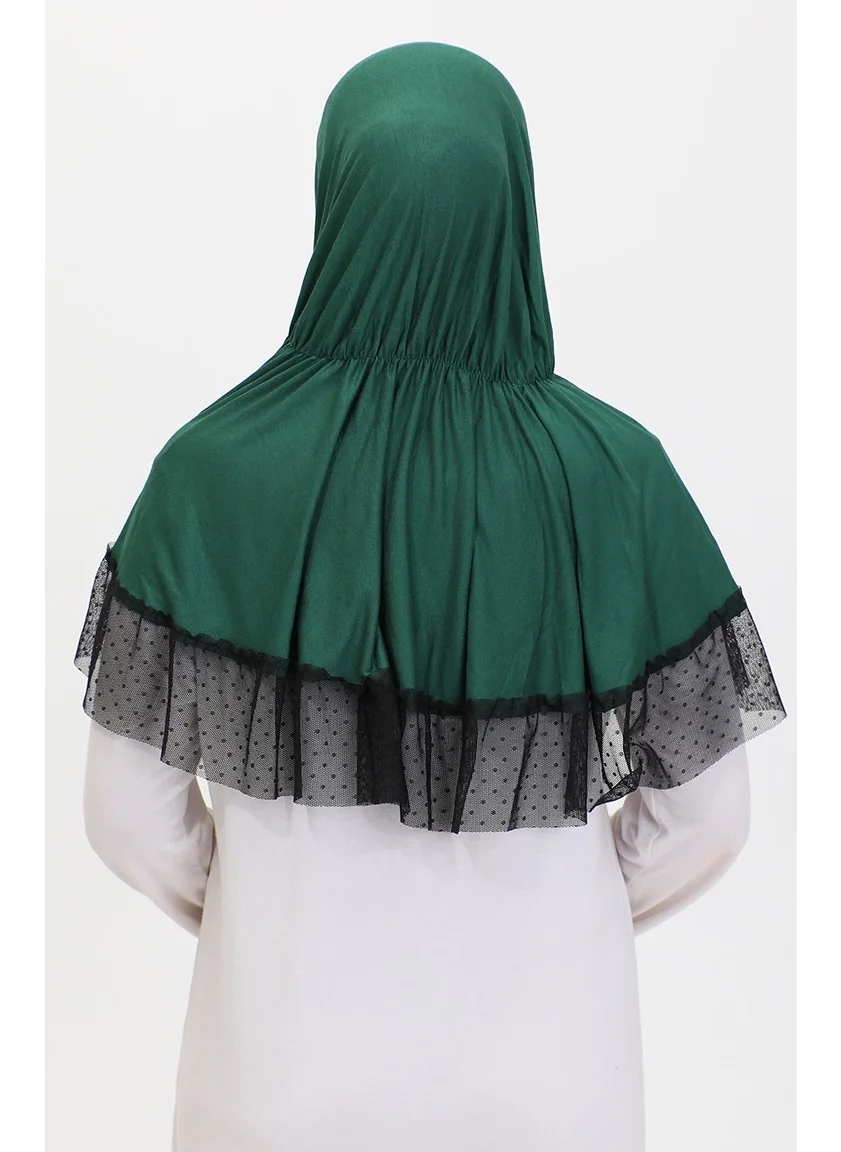 Sefa Merve Tulle Detailed Practical Shawl 1270-03 Emerald Green