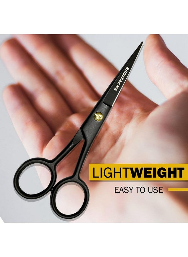 BROSTACHE 5" Beard & Mustache Trimming Scissors For Men, 2 Comb & Travel Carrying Pouch, Hand Forged With Bevel Edge For Precision, Mustache Kit For Men, Extremely Sharp Scissors - Image 4