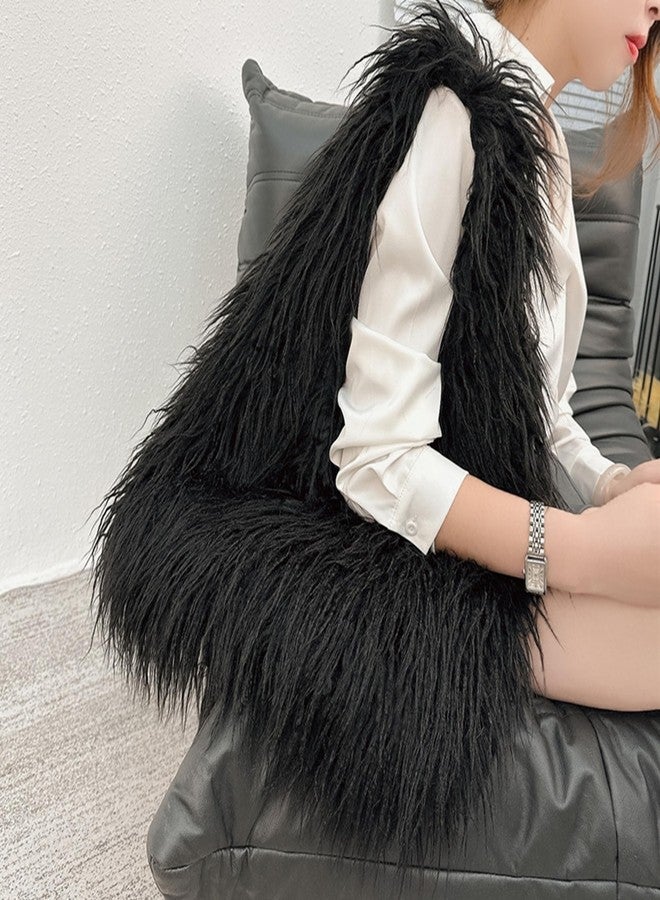 AISI Women Faux Fur Tote Bag Fluffy Plush Shoulder Bags Soft Casual Hobo Bag Big Capacity Shopping Bag - Image 3
