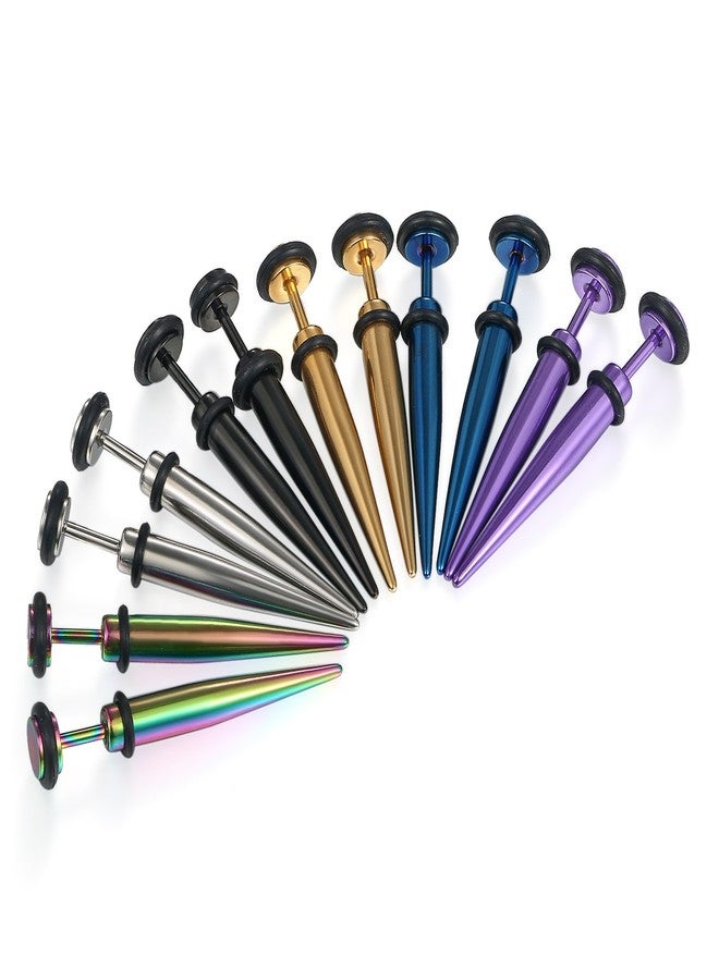 Cupimatch 6 Pairs 16G Stainless Steel Taper with O ring Stud Earring Illusion Fake Gauge Ear Plug Piercing Earrings Sets 8mm (5 mm) - Image 1