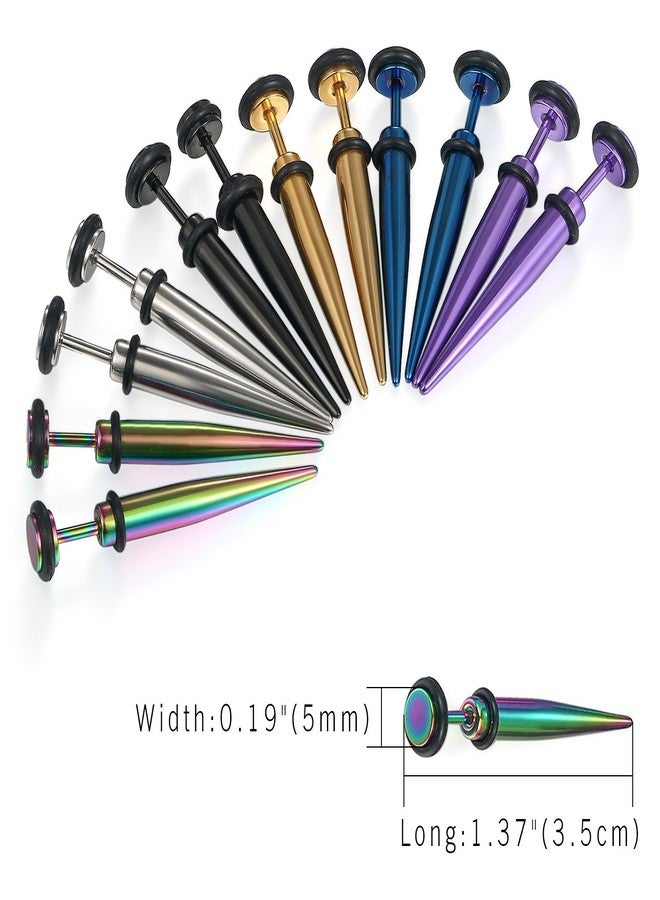 Cupimatch 6 Pairs 16G Stainless Steel Taper with O ring Stud Earring Illusion Fake Gauge Ear Plug Piercing Earrings Sets 8mm (5 mm) - Image 3