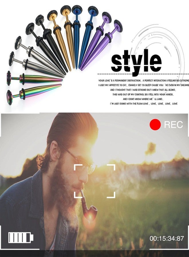 Cupimatch 6 Pairs 16G Stainless Steel Taper with O ring Stud Earring Illusion Fake Gauge Ear Plug Piercing Earrings Sets 8mm (5 mm) - Image 2
