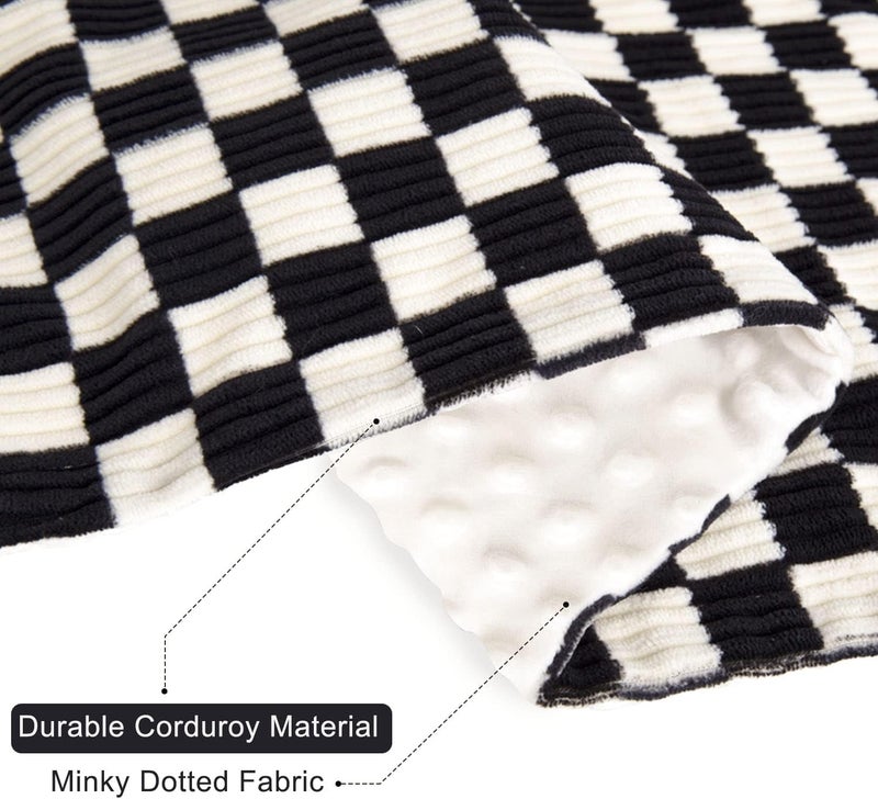 BEILIMU Baby Blanket for Boys Comfy Durable Corduroy Toddler Blanket with Double Layer Dotted Backing Checkerboard Grid Chessboard Gingham Warmer Bed Blankets for Newborn Infants Black 30x40 Inches - Image 4