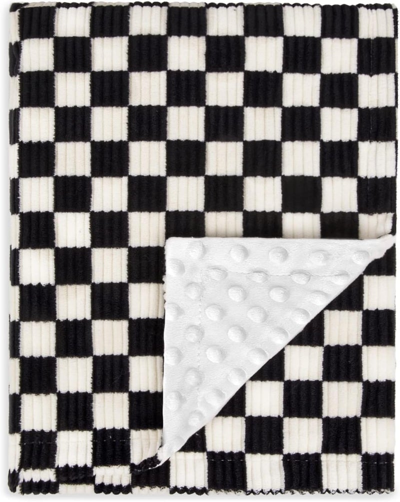 BEILIMU Baby Blanket for Boys Comfy Durable Corduroy Toddler Blanket with Double Layer Dotted Backing Checkerboard Grid Chessboard Gingham Warmer Bed Blankets for Newborn Infants Black 30x40 Inches - Image 1