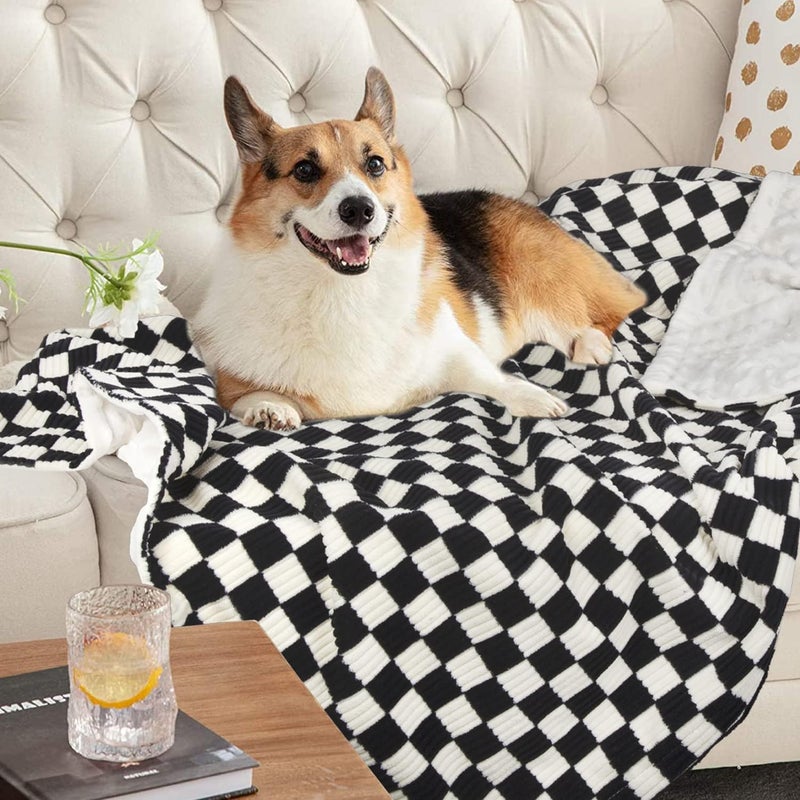 BEILIMU Baby Blanket for Boys Comfy Durable Corduroy Toddler Blanket with Double Layer Dotted Backing Checkerboard Grid Chessboard Gingham Warmer Bed Blankets for Newborn Infants Black 30x40 Inches - Image 2