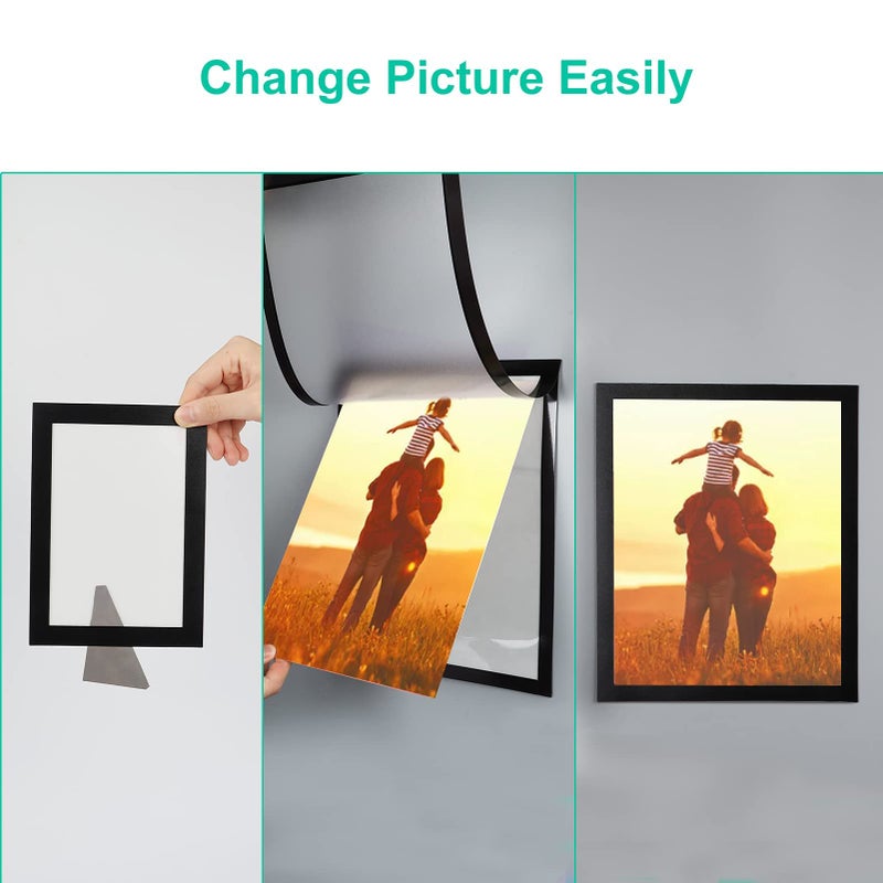 CRUGLA 8x10 إطارات صور مغناطيسية للثلاجة 12 حزم ورقة مغناطيسية معدل مع دعم لاصق ذاتي الأسود 8 × 10 إطار حرفة الصور المغناطيسية لمجموعة لزجاج نافذة باب المقصورة - Image 3