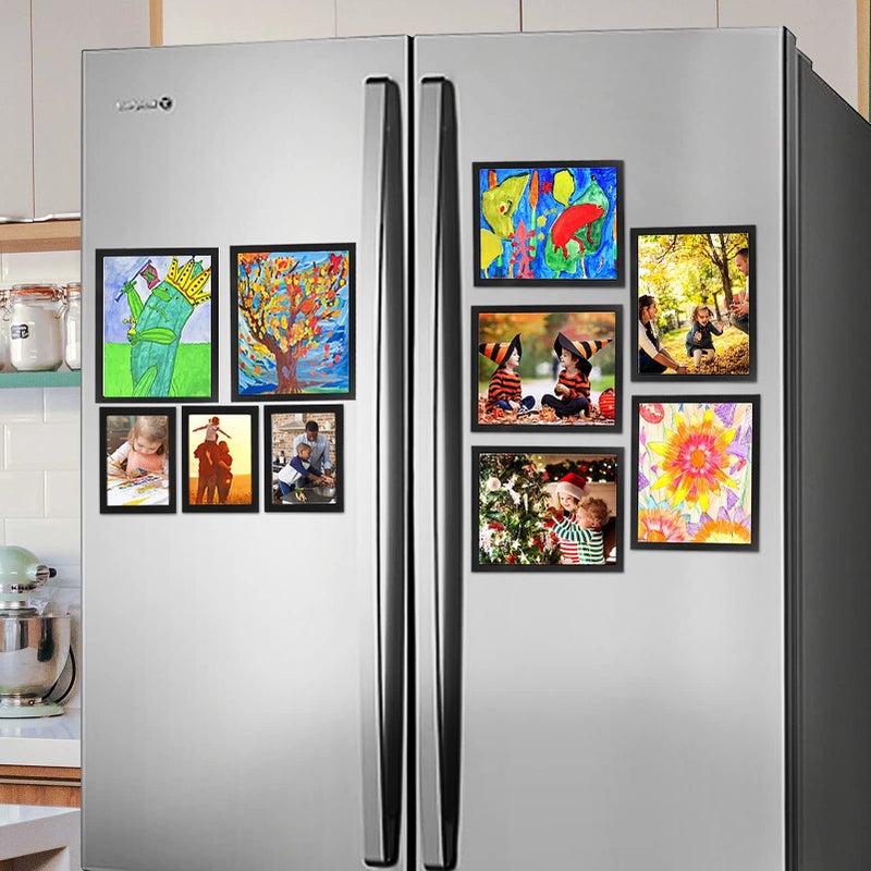 CRUGLA 8x10 إطارات صور مغناطيسية للثلاجة 12 حزم ورقة مغناطيسية معدل مع دعم لاصق ذاتي الأسود 8 × 10 إطار حرفة الصور المغناطيسية لمجموعة لزجاج نافذة باب المقصورة - Image 2