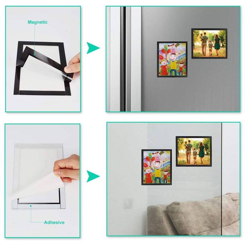 CRUGLA 8x10 إطارات صور مغناطيسية للثلاجة 12 حزم ورقة مغناطيسية معدل مع دعم لاصق ذاتي الأسود 8 × 10 إطار حرفة الصور المغناطيسية لمجموعة لزجاج نافذة باب المقصورة - Image 4