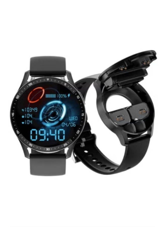 AROAQ X7 TWS Smart Watch with 1.32" AMOLED Display, Bluetooth Calling, Wireless Earbuds, Heart Rate & Sleep Monitor, Multi-Sport Modes, Waterproof - Black - Image 1