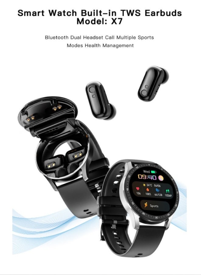 AROAQ X7 TWS Smart Watch with 1.32" AMOLED Display, Bluetooth Calling, Wireless Earbuds, Heart Rate & Sleep Monitor, Multi-Sport Modes, Waterproof - Black - Image 2