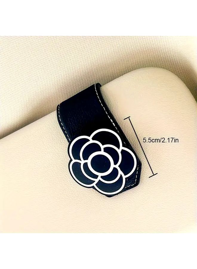 Black PU Leather Car Sun Visor Organizer Floral Design Multi Functional With Card Holder - Image 1