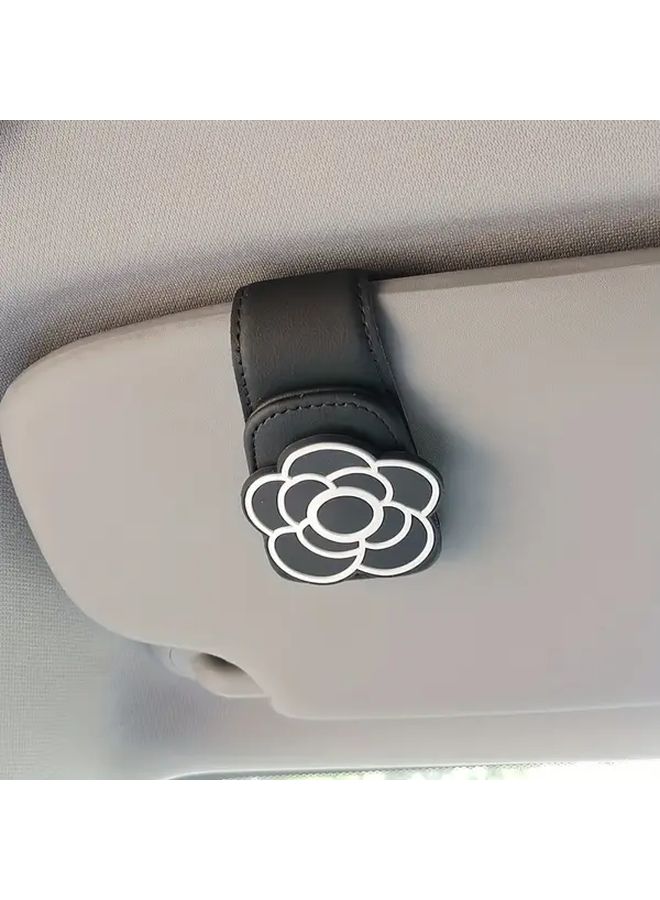 Black PU Leather Car Sun Visor Organizer Floral Design Multi Functional With Card Holder - Image 2