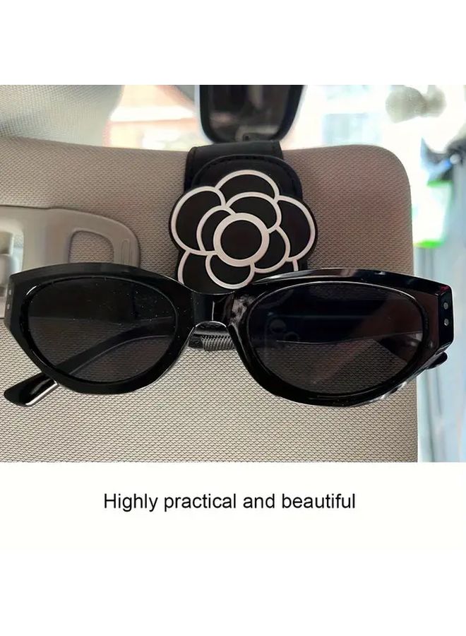 Black PU Leather Car Sun Visor Organizer Floral Design Multi Functional With Card Holder - Image 3