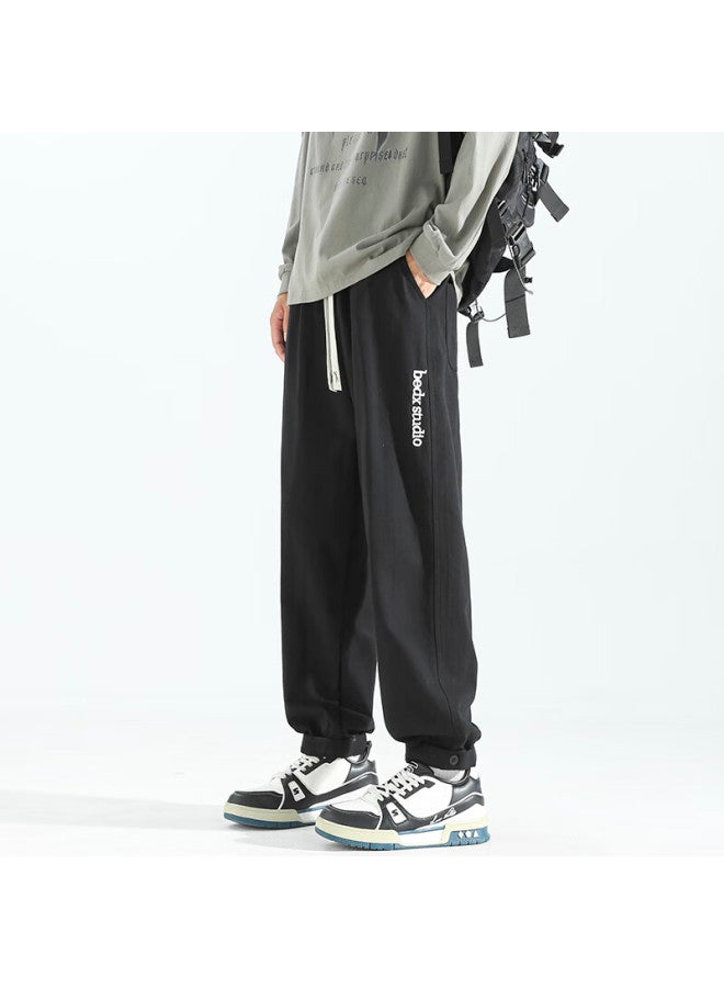 Izexx Style Casual Pants Men Spring Versatile Straight Loose Embroidered Workwear Cotton Trousers Zsn05 Black 2XL - Image 3