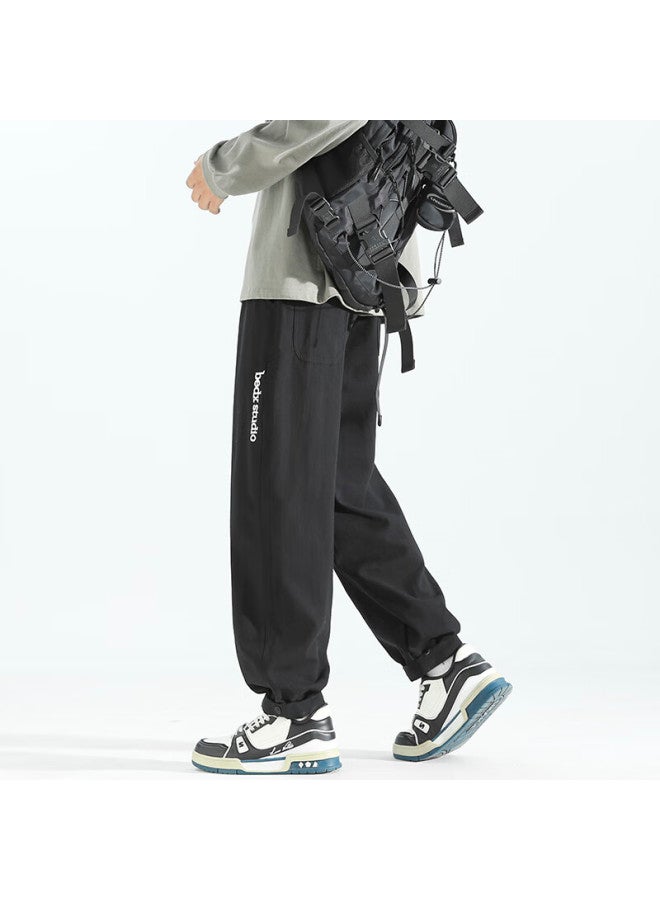 Izexx Style Casual Pants Men Spring Versatile Straight Loose Embroidered Workwear Cotton Trousers Zsn05 Black 2XL - Image 2