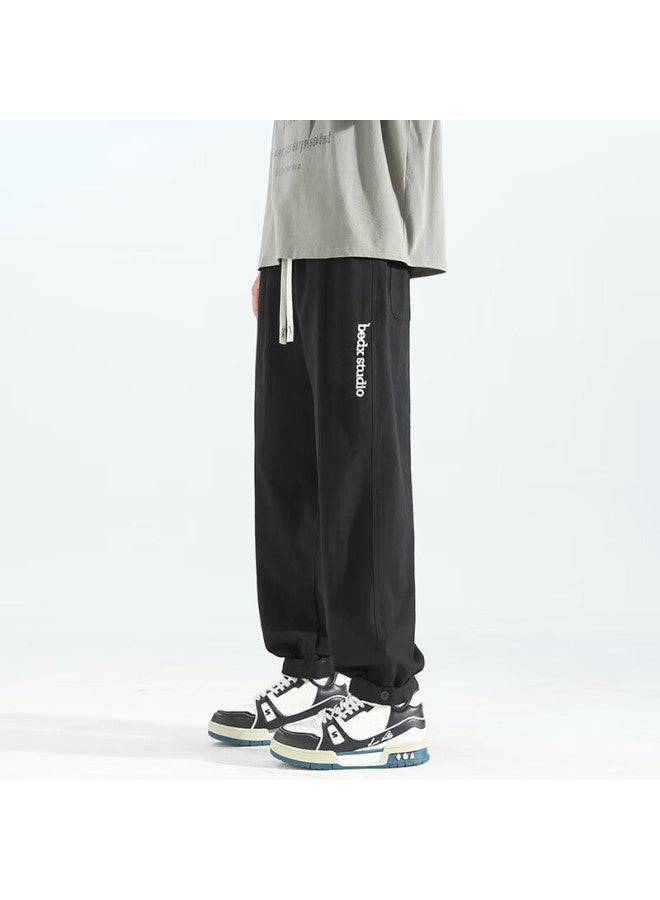 Izexx Style Casual Pants Men Spring Versatile Straight Loose Embroidered Workwear Cotton Trousers Zsn05 Black 2XL - Image 4