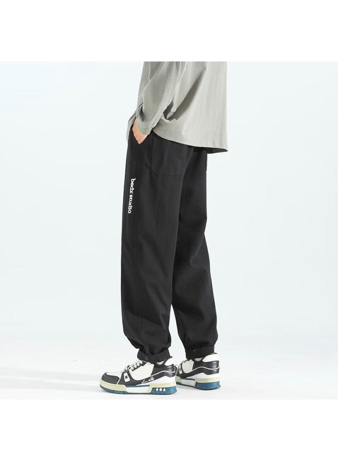 Izexx Style Casual Pants Men Spring Versatile Straight Loose Embroidered Workwear Cotton Trousers Zsn05 Black 2XL - Image 5