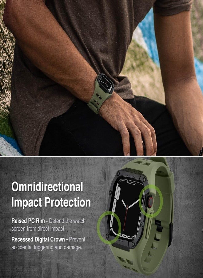 Nereides Compatible with Apple Watch Band 45mm 44mm, for iWatch Band Series 9/8/7/6/5/4/SE/SE2, Rugged Heavy Duty Case with Strap, Shockproof PC Frame Bumper Case for Men (Army Green) - Image 3