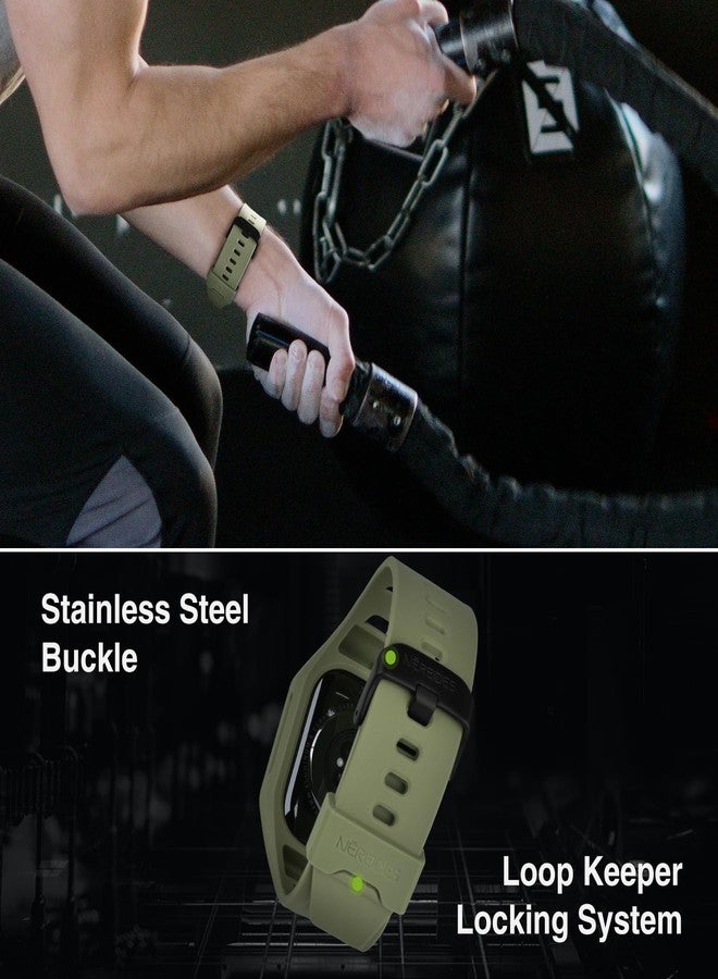 Nereides Compatible with Apple Watch Band 45mm 44mm, for iWatch Band Series 9/8/7/6/5/4/SE/SE2, Rugged Heavy Duty Case with Strap, Shockproof PC Frame Bumper Case for Men (Army Green) - Image 5