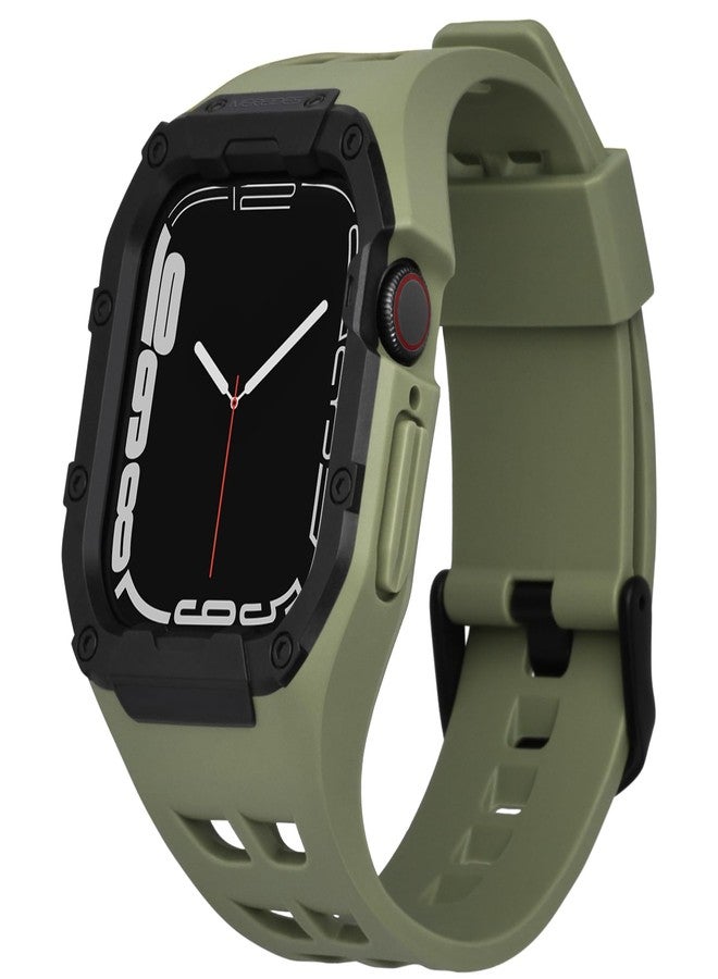 Nereides Compatible with Apple Watch Band 45mm 44mm, for iWatch Band Series 9/8/7/6/5/4/SE/SE2, Rugged Heavy Duty Case with Strap, Shockproof PC Frame Bumper Case for Men (Army Green) - Image 1