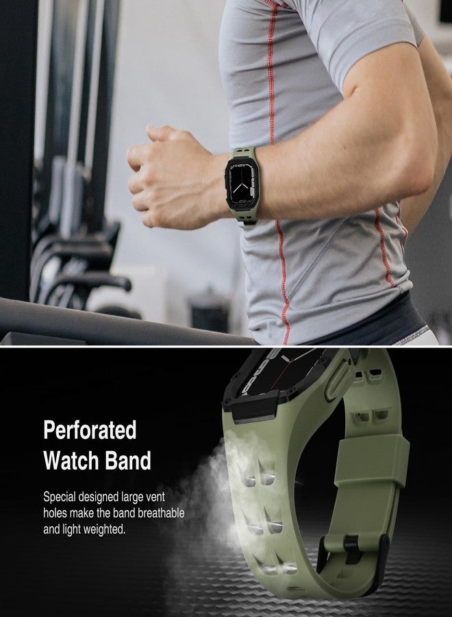 Nereides Compatible with Apple Watch Band 45mm 44mm, for iWatch Band Series 9/8/7/6/5/4/SE/SE2, Rugged Heavy Duty Case with Strap, Shockproof PC Frame Bumper Case for Men (Army Green) - Image 4