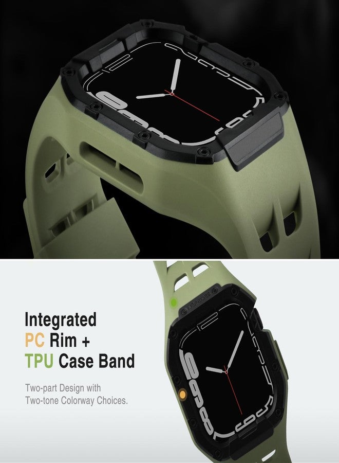 Nereides Compatible with Apple Watch Band 45mm 44mm, for iWatch Band Series 9/8/7/6/5/4/SE/SE2, Rugged Heavy Duty Case with Strap, Shockproof PC Frame Bumper Case for Men (Army Green) - Image 2