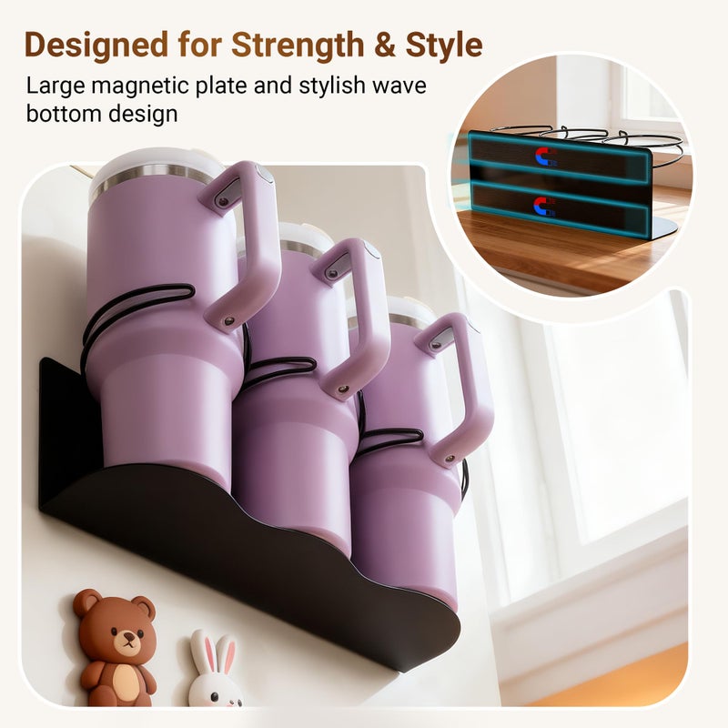 Gracenal Magnetic Cup Holder for Fridge, 2 Pack Water Bottle Organizer for Stanley Cup Accessories 20/30/40 oz, Wall Mount Tumbler Organizer for Space-Saving Kitchen Pantry Cabinet Storage-Black - Image 2