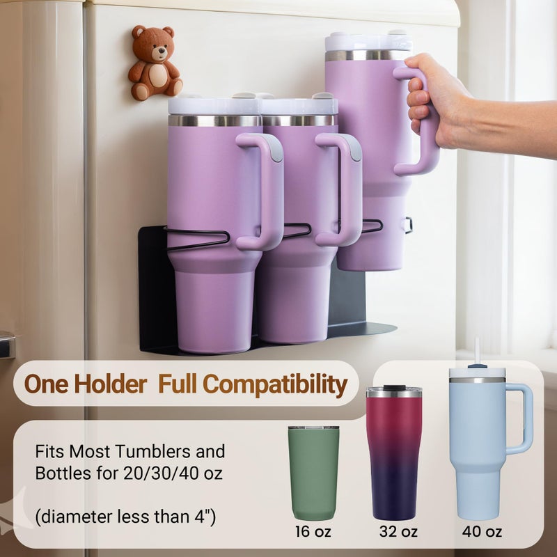 Gracenal Magnetic Cup Holder for Fridge, 2 Pack Water Bottle Organizer for Stanley Cup Accessories 20/30/40 oz, Wall Mount Tumbler Organizer for Space-Saving Kitchen Pantry Cabinet Storage-Black - Image 4