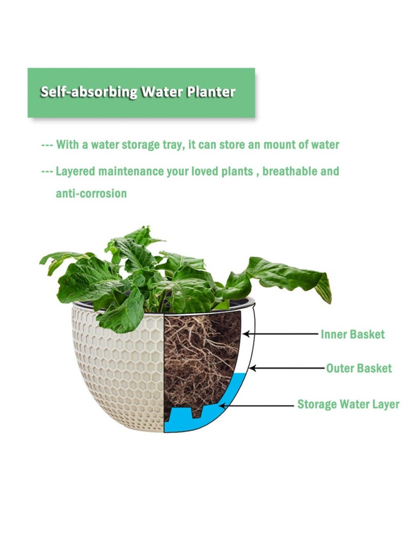 Excefore أحواض زهور معلقة، 2 قطعة أحواض نبات وزهور معلقة سقاية ذاتية داخلية وخارجية، مع خزان ماء وثقب تصريف بتصميم خلية نحل، لتزيين السقف والشرفة (أحمر، L) - Image 3