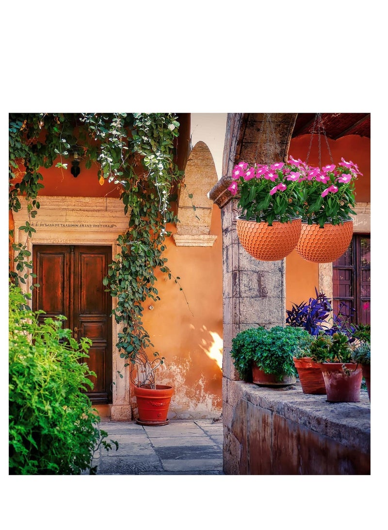 Excefore أحواض زهور معلقة، 2 قطعة أحواض نبات وزهور معلقة سقاية ذاتية داخلية وخارجية، مع خزان ماء وثقب تصريف بتصميم خلية نحل، لتزيين السقف والشرفة (أحمر، L) - Image 4