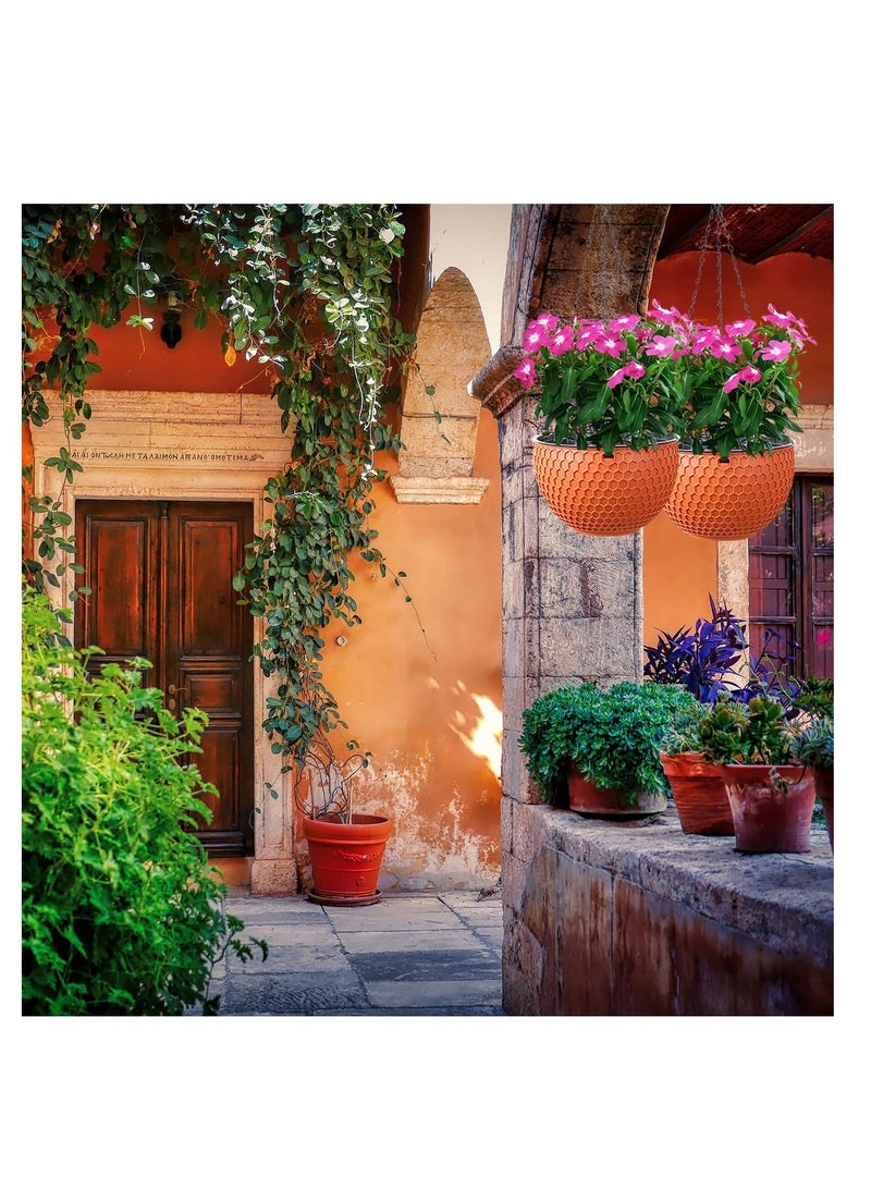 Excefore أحواض زهور معلقة، 2 قطعة أحواض نبات وزهور معلقة سقاية ذاتية داخلية وخارجية، مع خزان ماء وثقب تصريف بتصميم خلية نحل، لتزيين السقف والشرفة (أحمر، L) - Image 5