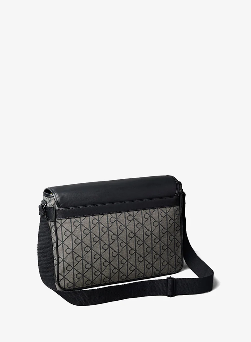 Calvin Klein LOTUS BEIGE / BLACK AOP Emblem Logo Jacquard Messenger Bag for Men | Best Price UAE