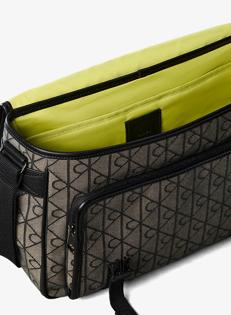 Calvin Klein LOTUS BEIGE / BLACK AOP Emblem Logo Jacquard Messenger Bag for Men | Best Price UAE