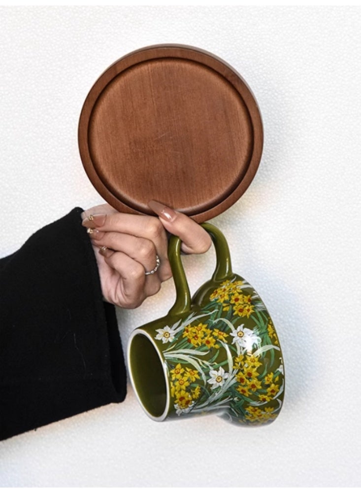 Wide Mouth Ceramic Breakfast Cup in Green - Premium French Coffee Mug Vintage Style - Gift Box Included - Image 4