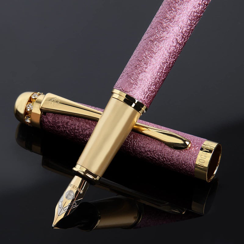BOCIYER fountain pen-Multiple color styles with rhinestone,diamond inlay and frosted finish,Cute pens,Luxury pen,Office pens,Best pen set,Includes 10 Ink Cartridges and Ink Refill Converter(Pink) - Image 1