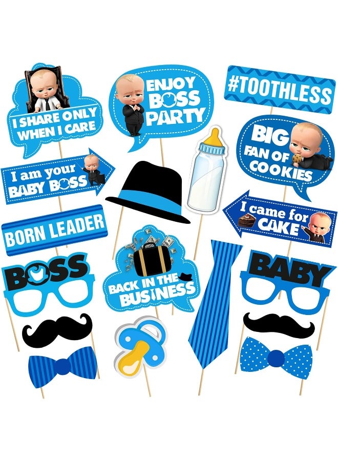 Zyozique 18 Pieces Boss Baby Props for Birthday/Boss Baby Props/Boss Baby Birthday Photo Booth Props 18 Pieces with Wooden Sticks for Boss Baby Birthday Party Decorations, Baby Boss Party Supplies - Image 1