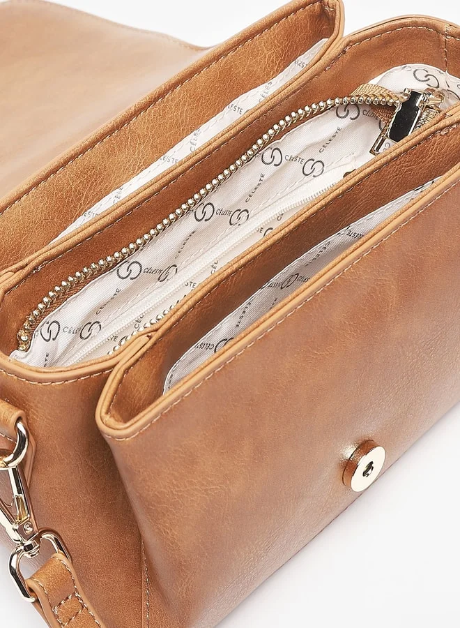 Celeste Women's Solid Satchel Bag with Top Handle and Button Closure