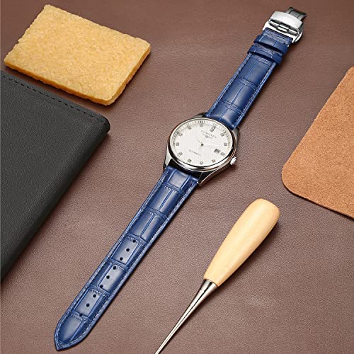 MORANO Moran Quick Release Leather Watch Bands Deployment Butterfly Buckle 18mm 20mm 22mm 24mm Blue Black Brown Calfskin Replacement Watch Strap for Men & Women - Image 2