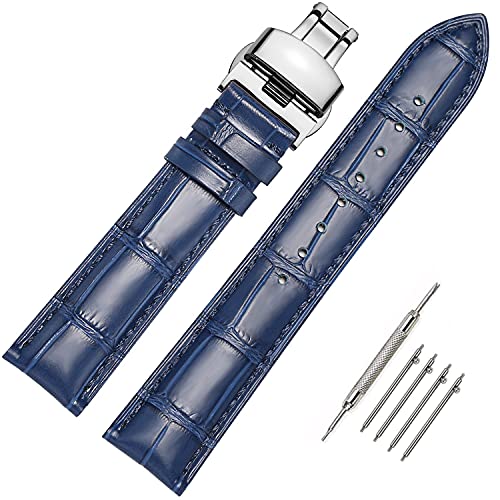 MORANO Moran Quick Release Leather Watch Bands Deployment Butterfly Buckle 18mm 20mm 22mm 24mm Blue Black Brown Calfskin Replacement Watch Strap for Men & Women - Image 1