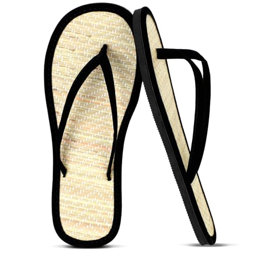 Cozypower Women's Bamboo Flip Flop Non Slip Lightweight Indoor Summer Beach Sandals Woven Straw Bamboo Slippers (Us Size 7) - Image 1