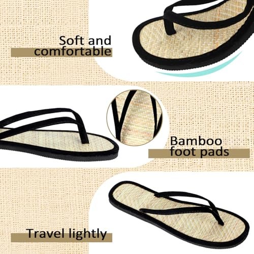Cozypower Women's Bamboo Flip Flop Non Slip Lightweight Indoor Summer Beach Sandals Woven Straw Bamboo Slippers (Us Size 7) - Image 2