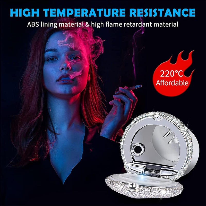 eing Car Ashtray Portable Bling Cigarette Smokeless Cylinder Cup Holder with Blue LED Light Indicator,Car Accessories for Women,Ideal for Car,Home and Office,1 - Pack White - Image 4