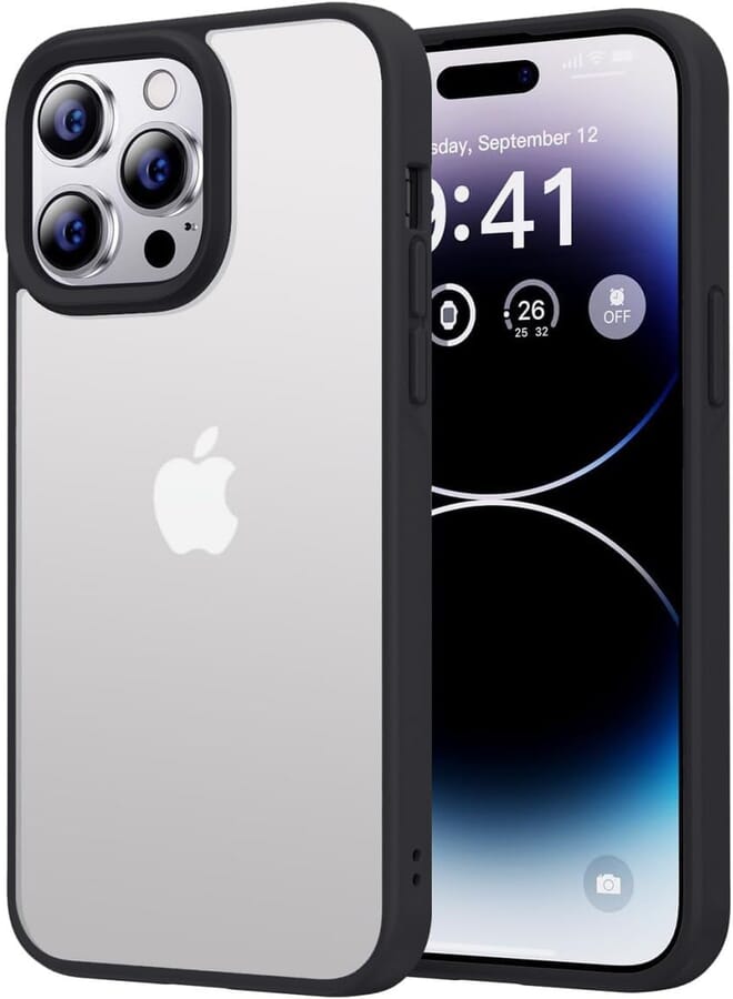 Next store Clear Case Compatible with iPhone 13 Pro, Shockproof Design PC Soft Silicone [Anti-Yellowing] TPU Bumper Phone Cover (Black)