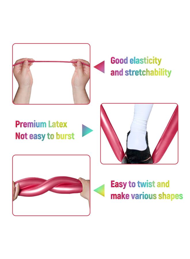 يُسلِّم 100 قطعة من البالونات المعدنية متعددة الألوان، بالونات لاتكس طويلة ورفيعة لبالونات الحيوانات، بالونات عالية الجودة للمبتدئين في صنع البالونات وديكورات حفلات الكرنفال - Image 2