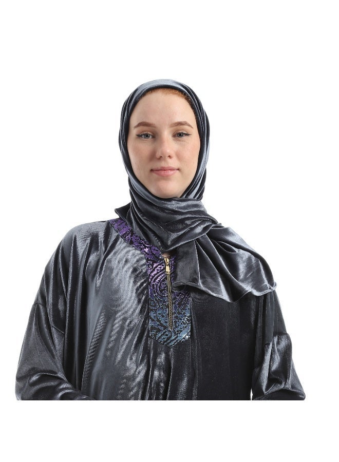 Velvet Prayer Sheet with Zipper and Attached Veil - Silver - Image 1