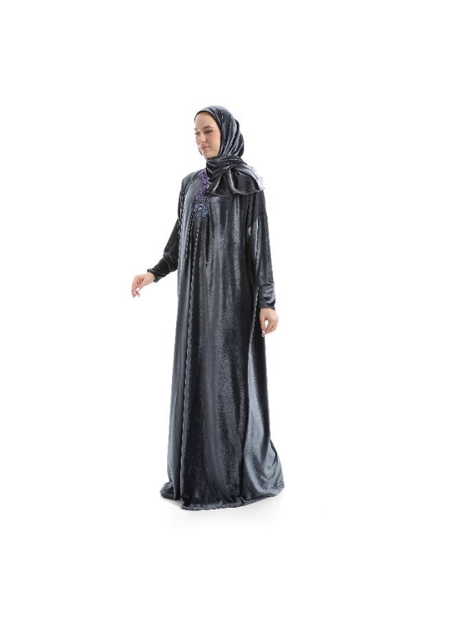 Velvet Prayer Sheet with Zipper and Attached Veil - Silver - Image 2